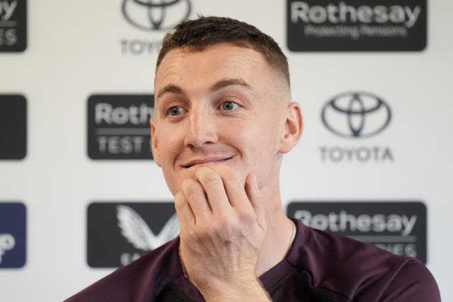 England’s Harry Brook during a press conference at Old Trafford