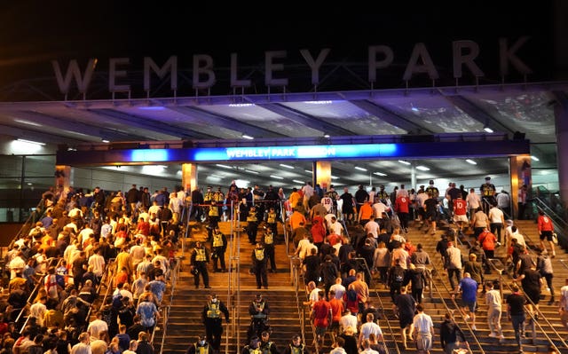 England fans outside Wembley Park station after the final (Zac Goodwin/PA)