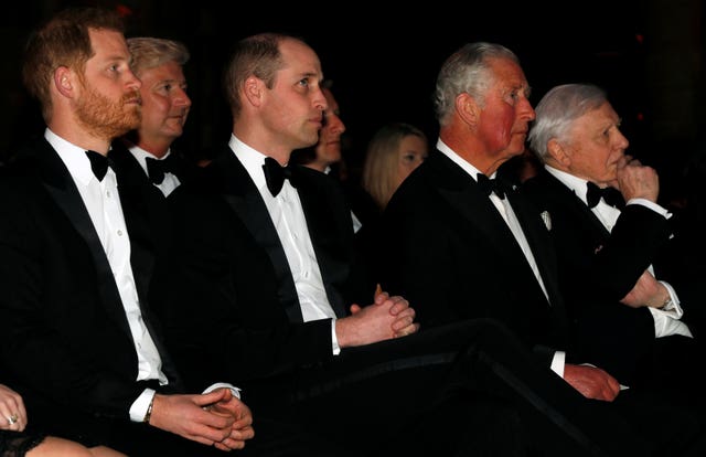 Harry, William and Charles sitting together in 2019