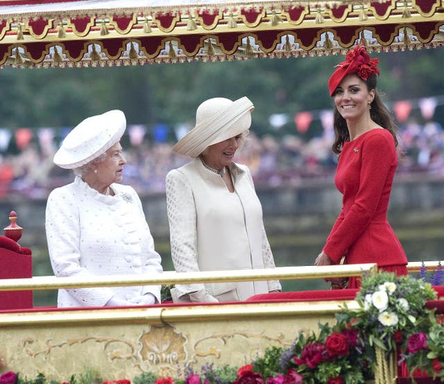 The Queen, the Duchess of Cornwall and Duchess of Cambridge onboard the Spirit of Chartwell during the Diamond Jubilee Pageant on the River Thames (David Crump/Daily Mail/PA)
