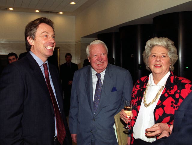 Former PM Edward Heath with the then prime minister Tony Blair and Betty Boothroyd