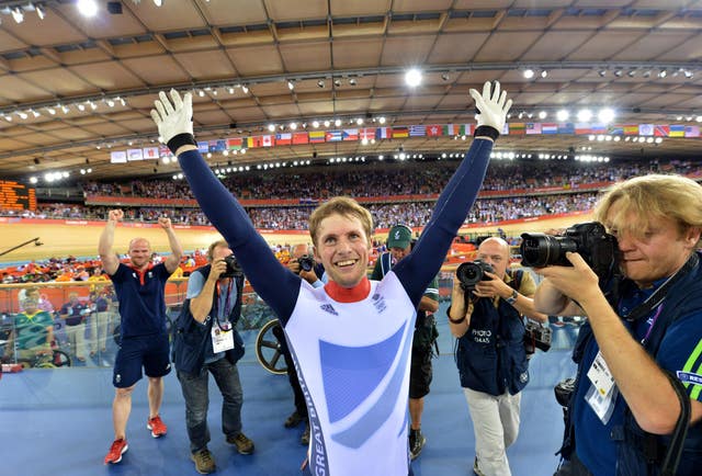 Jason Kenny celebrates a gold medal at London 2012