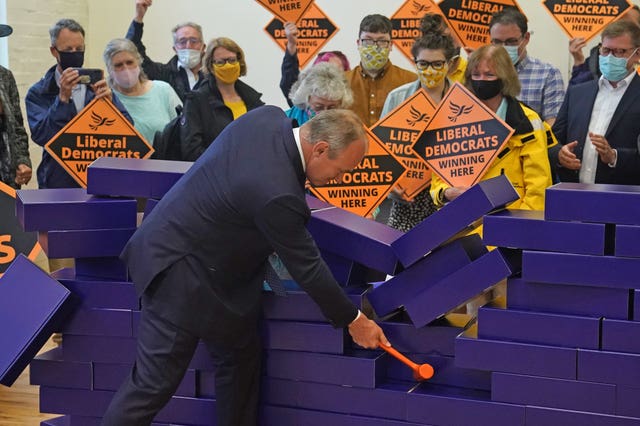 Sir Ed Davey celebrates the Lib Dems' success in the Chesham and Amersham by-election 