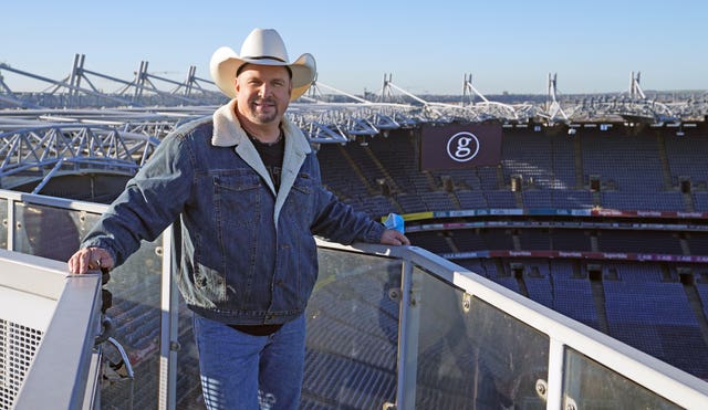 Country music star Garth Brooks on the roof of Croke Park in Dublin to promote his two Irish concerts which will take place next September