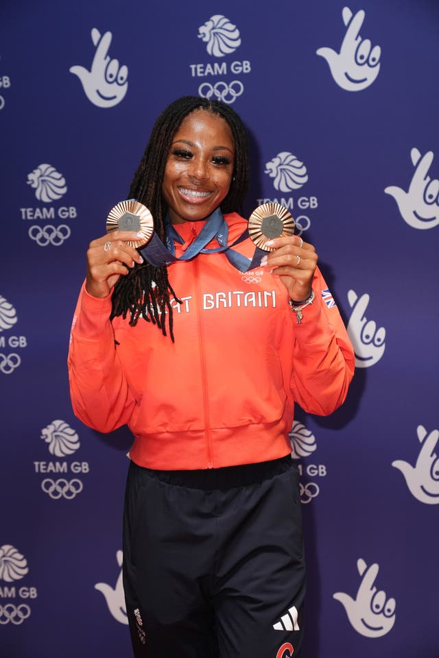 Anning with her bronze medal won in the Women’s 4x400m Relay at the 2024 Paris Olympic Games, during The National Lottery’s Team GB Homecoming at the AO Arena, Manchester. 