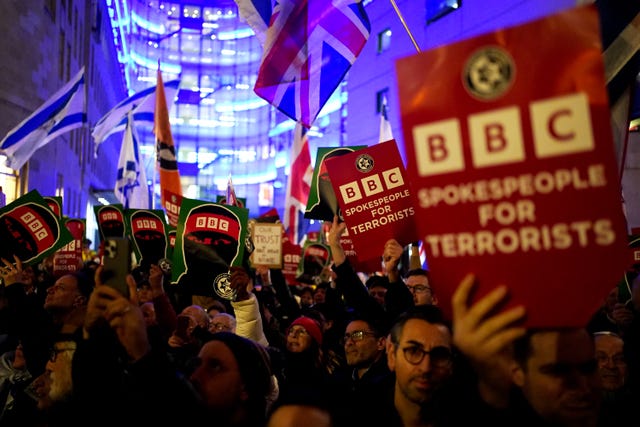 An antisemitism protest outside the BBC’s Broadcasting House