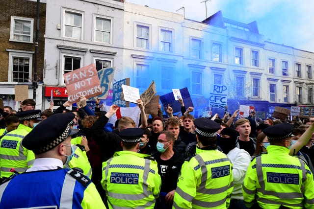 Chelsea fans protest against the Super League