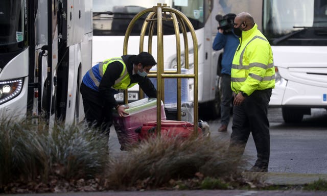 Bags are unloaded at a Holiday Inn near Heathrow Airport 