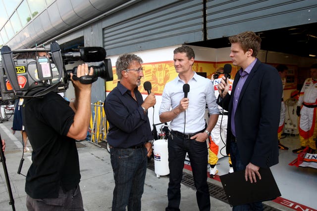 Eddie Jordan, David Coulthard and Jake Humphrey