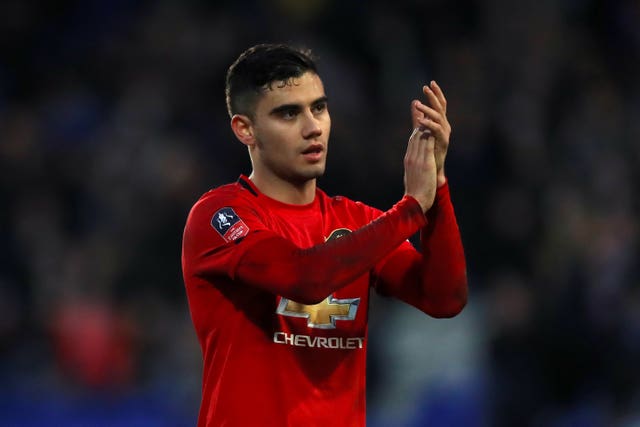 Manchester United’s Andreas Pereira applauds the fans after the final whistle of the FA Cup fourth round match at Prenton Park, Birkenhead