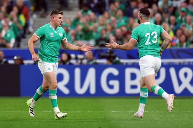 Robbie Henshaw, right, replaced Leinster team-mate Garry Ringrose against South Africa
