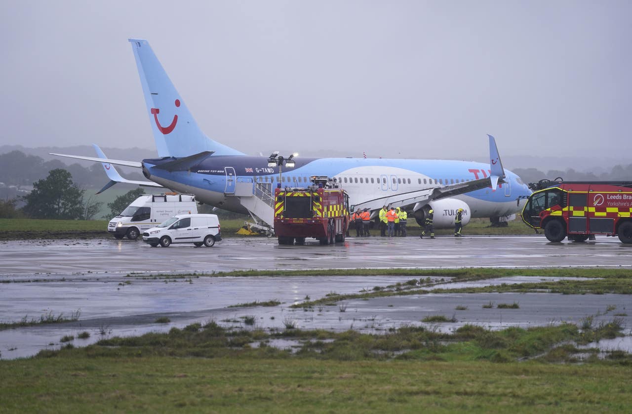 Plane skids off runway at Leeds Bradford Airport during Storm Babet