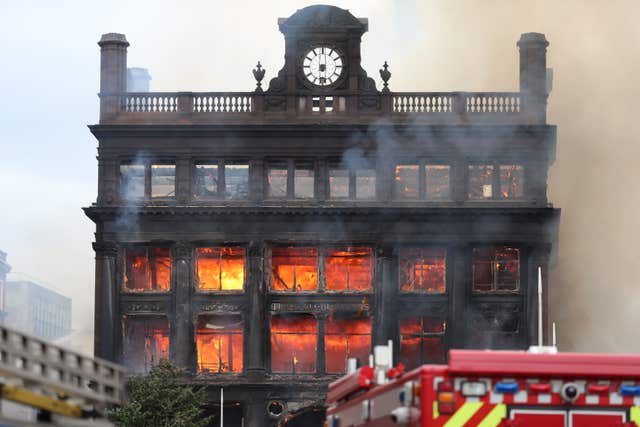 Flames at the Primark store in Belfast city centre