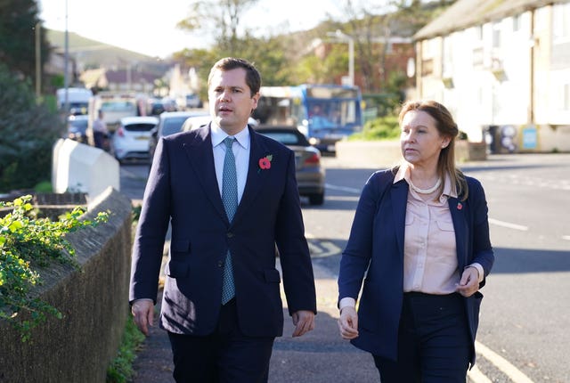 Home Office minister Robert Jenrick with Natalie Elphicke, MP for the Dover constituency, during a visit to meet residents