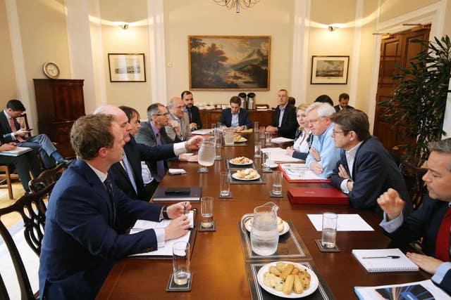 The group taking part in a meeting at Stormont House in Belfast to discuss future customs arrangements with the EU  (Kelvin Boyes/Press Eye/PA)