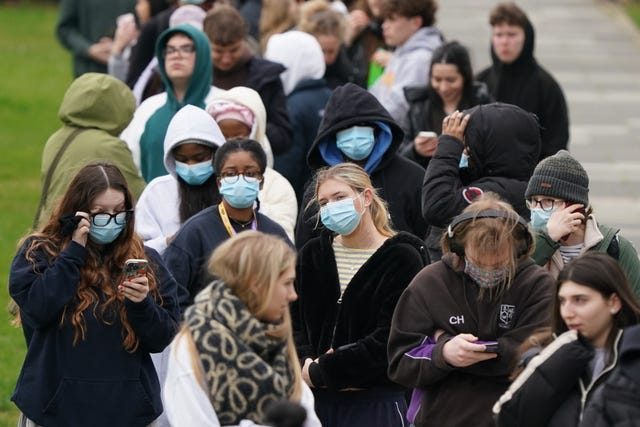 Students queuing outside the University of Kent