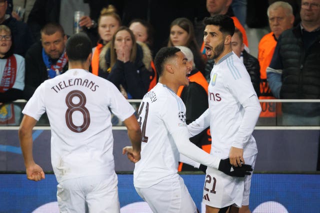 Aston Villa players celebrate