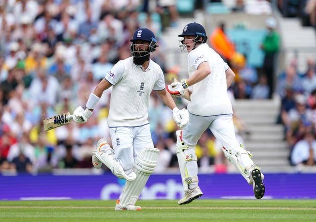 Moeen Ali (left) has seen the case for Harry Brook (right) up close.