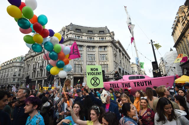 Climate activists at an Extinction Rebellion demonstration at Oxford Circus