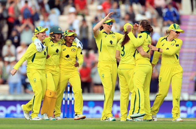 Australia's players celebrate retaining the Ashes after one day international victory over England in Southampton