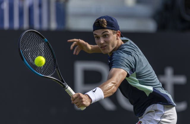 Jack Draper hits a backhand at Eastbourne