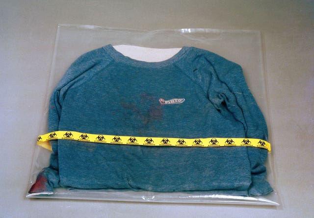 A blue Pinto sweatshirt worn by Russell Bishop (Sussex Police/PA)