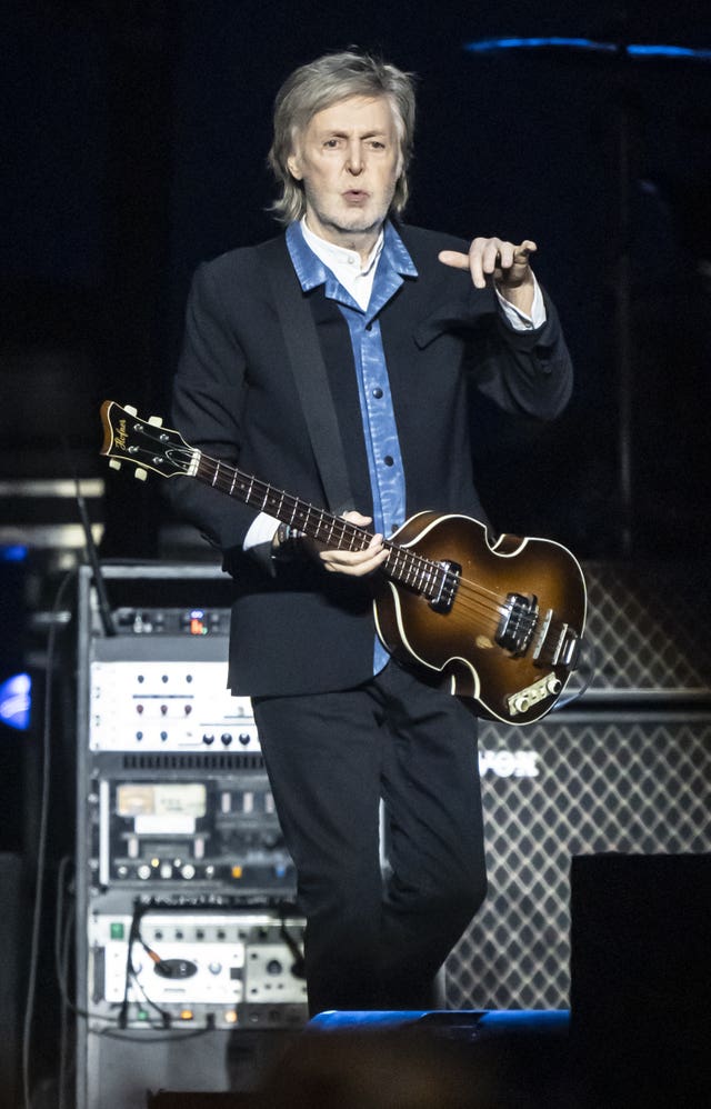 Sir Paul McCartney performing on stage at Co-op Live in Manchester during his Got Back tour 