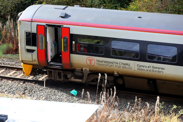 The scene after a collision involving two trains near Llanbrynmair