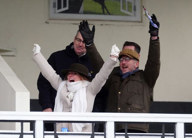 Christian and Geri Horner cheer on Lift Me Up from the stands