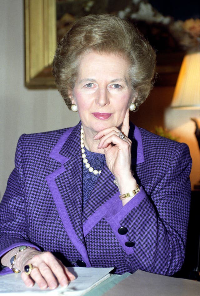 The late Baroness Thatcher at her desk in 10 Downing Street