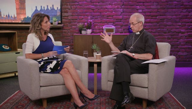 The Archbishop of Canterbury Justin Welby in an interview with vice president of Facebook in Europe, Middle East and Africa Nicola Mendelsohn