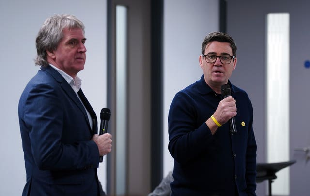 Greater Manchester Mayor Andy Burnham, right, and Liverpool City Region mayor Steve Rotherham pictured at a meeting to discuss dementia in football