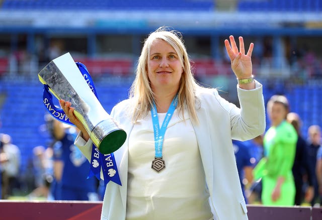 Emma Hayes' Chelsea celebrates a fourth successive WSL crown (Nigel French/PA)