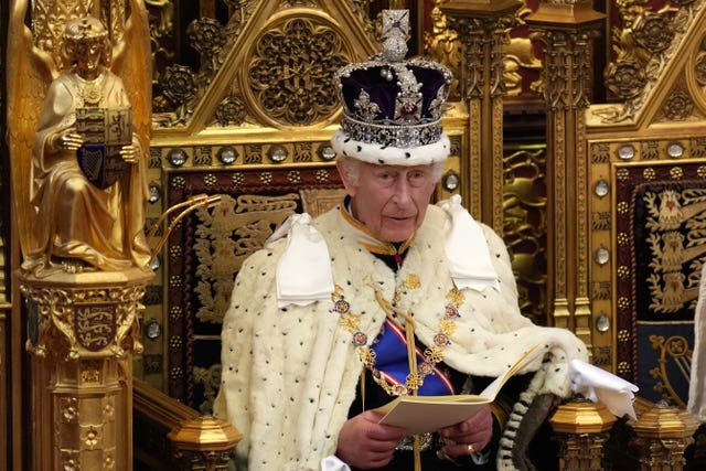 King Charles in his crown and robes of state