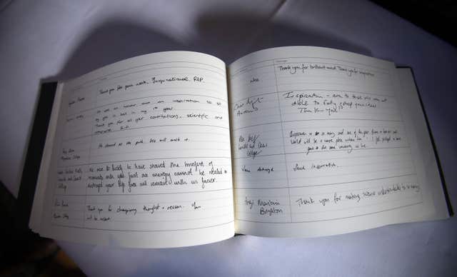 The Book of Condolence at Gonville and Caius College, Cambridge (Yui Mok/PA)