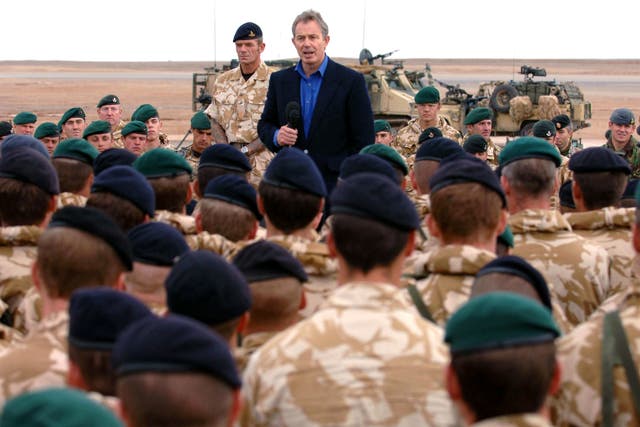 Then-prime minister Tony Blair with British troops at Camp Bastion in Helmand province in Afghanistan in 2006