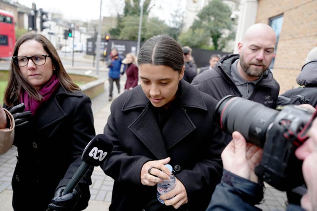 Chelsea and Australia striker Sam Kerr at Kingston Crown Court, south-west London