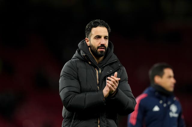 Manchester United boss Ruben Amorim acknowledges the crowd