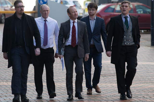 Ukip leader Henry Bolton (centre) arrives at the ICC in Birmingham (Aaron Chown/PA)