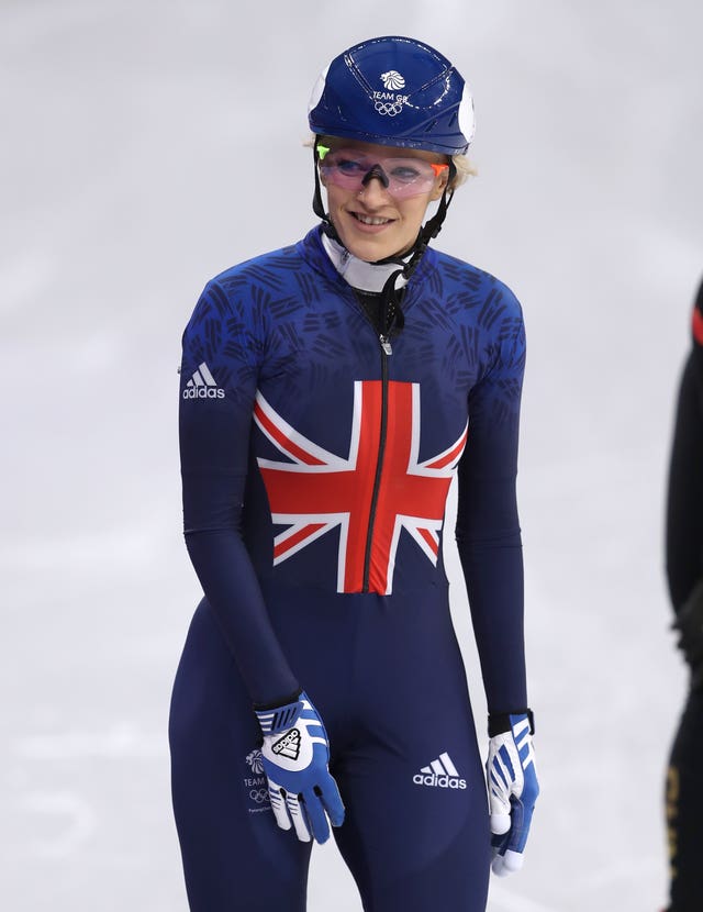 A relieved Elise Christie after winning her 500m short track heat at the Pyeongchang Winter Olympics