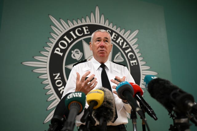 Northern Ireland Chief Constable Jon Boutcher speaks to the media