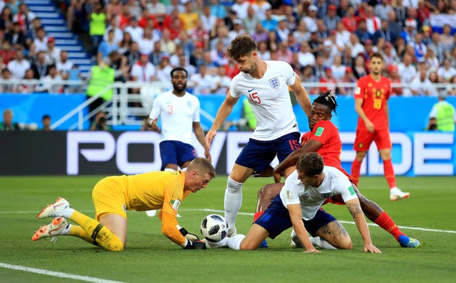 Jordan Pickford, left, has conceded three goals at the World Cup so far 