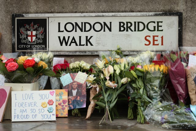 Floral tributes left at London Bridge (Yui Mok/PA)