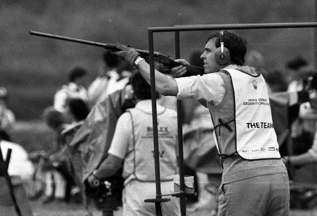 Black and white photo of Andrew clay pigeon shooting