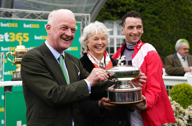 Willie Mullins with his wife Jackie and son Patrick
