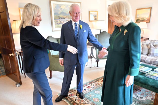 The King and Queen during an audience with First Minister Michelle O’Neill at Hillsborough Castle