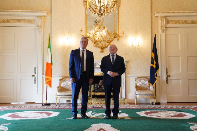 Labour leader Sir Keir Starmer meets President Michael D Higgins in Aras An Uachtarain during his visit to Dublin