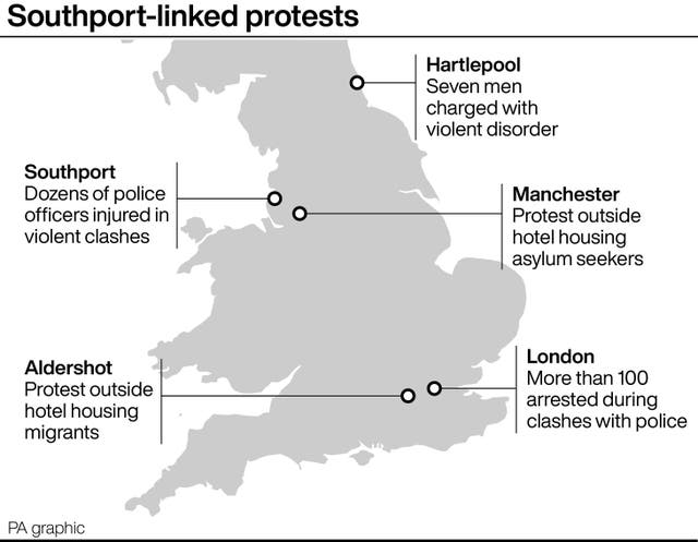 Graphic locates Southport-linked protests on a map