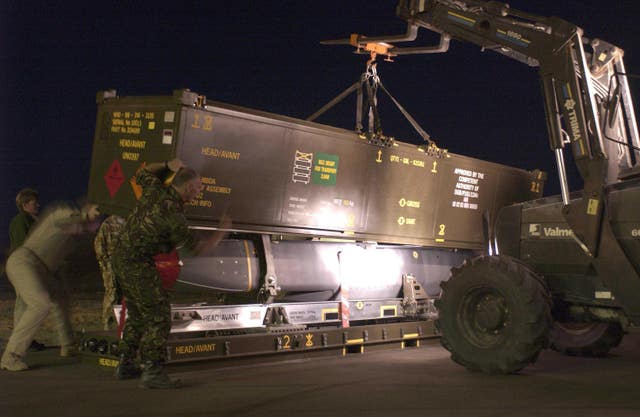 A Storm Shadow missile being prepared for loading (Paul Saxby/RAF/PA)