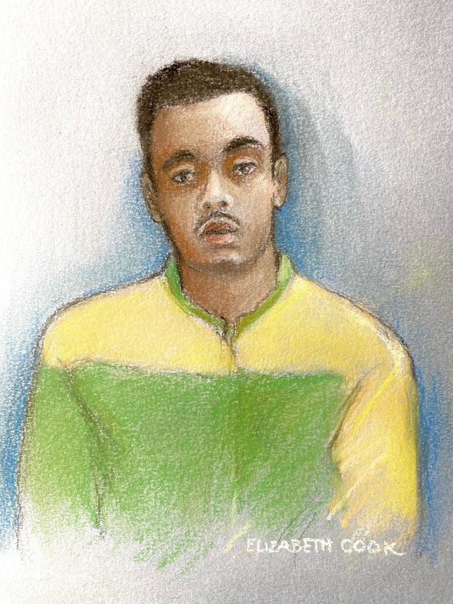 Court artist sketch of Nasen Saadi appearing via video link at Winchester Crown Court